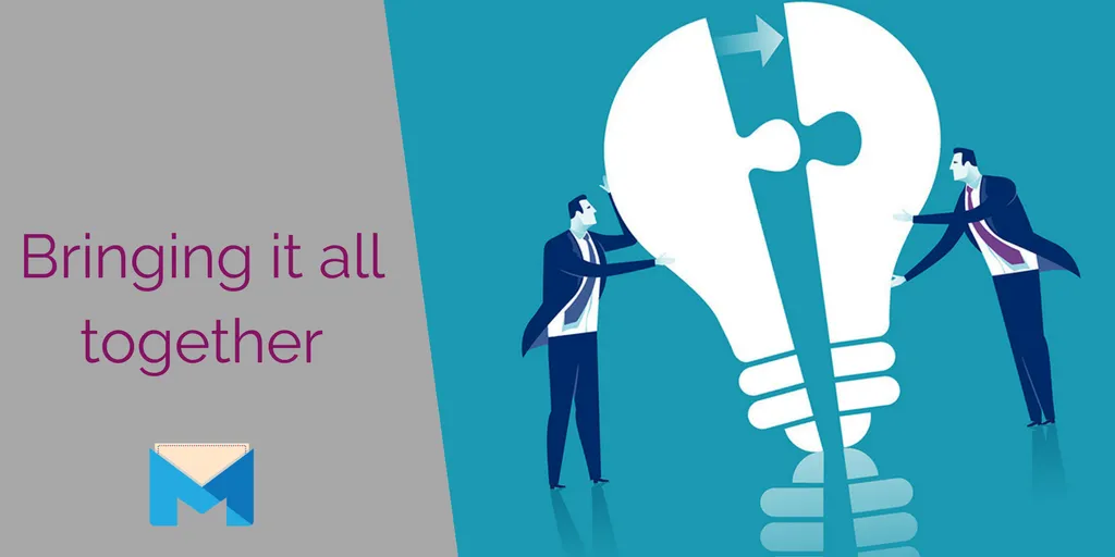 Bringing your b2b marketing plan together section heading with men pushing together a lightbulb puzzle